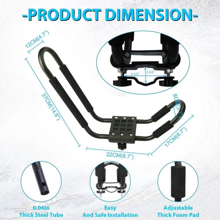 Soportes En J Para Kayak En Techo De Coche | 2 Unidades Con Correas - Hasta 68 Kg (150 Lbs) De Capacidad
