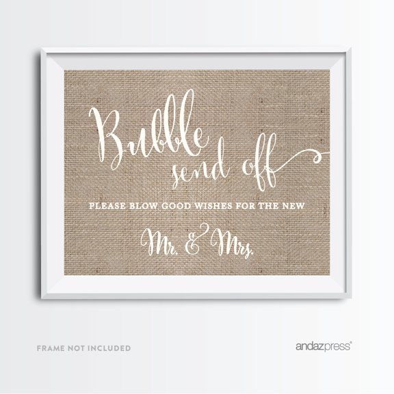 Bubbles Send Off - Blow Good Wishes Burlap Wedding Party Signs