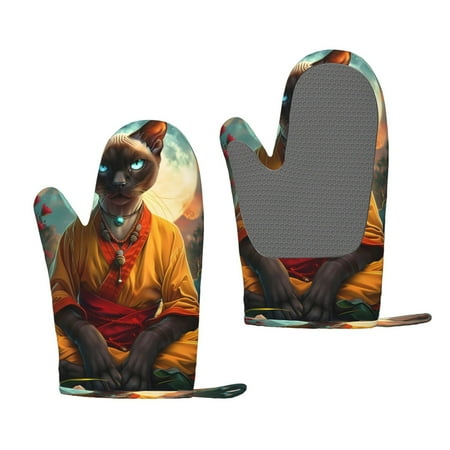 

Hirioo Moonlit Hairless Cat Monk for Silicone Oven Mitts for BBQ Baking Cooking Set of 2 Heat Resistant 260℃ Non-Slip Kitchen Essentials