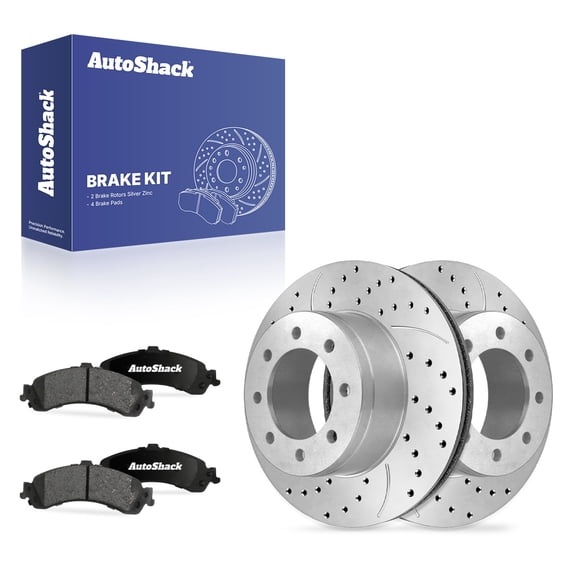 AutoShack Rear Vented Drilled & Slotted Silver Zinc Coated Brake Rotors   Ceramic Pads 6-PC Brake Kit Replacement for 2001-2006 GMC Sierra 1500 SilverShield Pro 12.99" (330 mm)