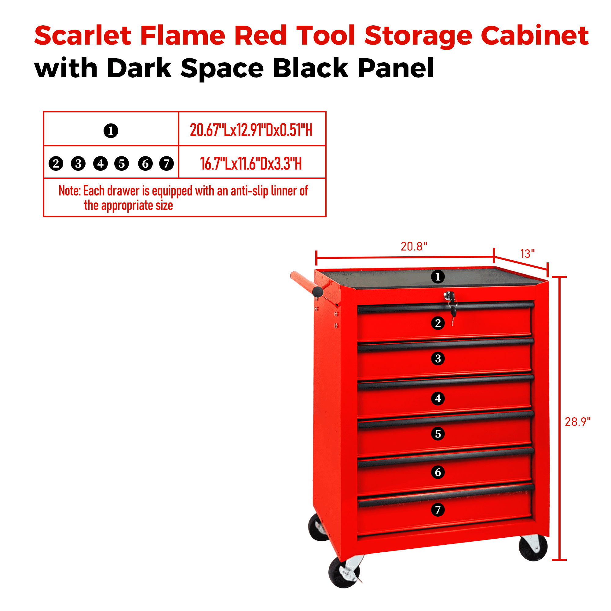 6 Drawer Tool Chest Cabinet with Ball Bearing Drawer Slides,20"W Rolling Metal Tool Chest with 6 Drawers,Steel Tool Storage Box Organizer,Red