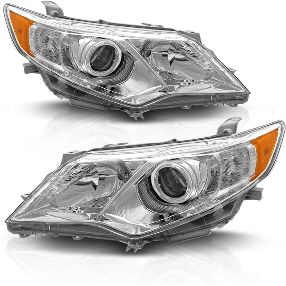 for 2012 2013 2014 Camry Headlight Assembly for 2012-2014 Toyota Camry Headlight Clear Lens Chrome Housing with Amber Reflector Headlamp Replacement Left and Right Pair