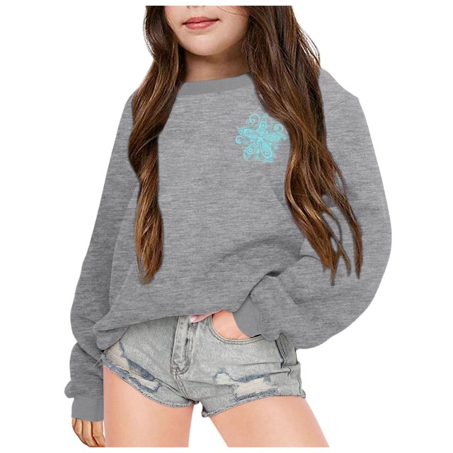 MIASHUI Chandail à Manches Longues pour Filles, Imprimé Décontracté, Gris Clair, 5-6 Ans