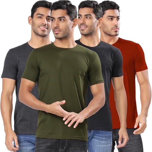 London Hills Solid Men Round Neck Half Sleeve Tshirt | Cotton Blend Multicolor T-Shirts - Pack of 4