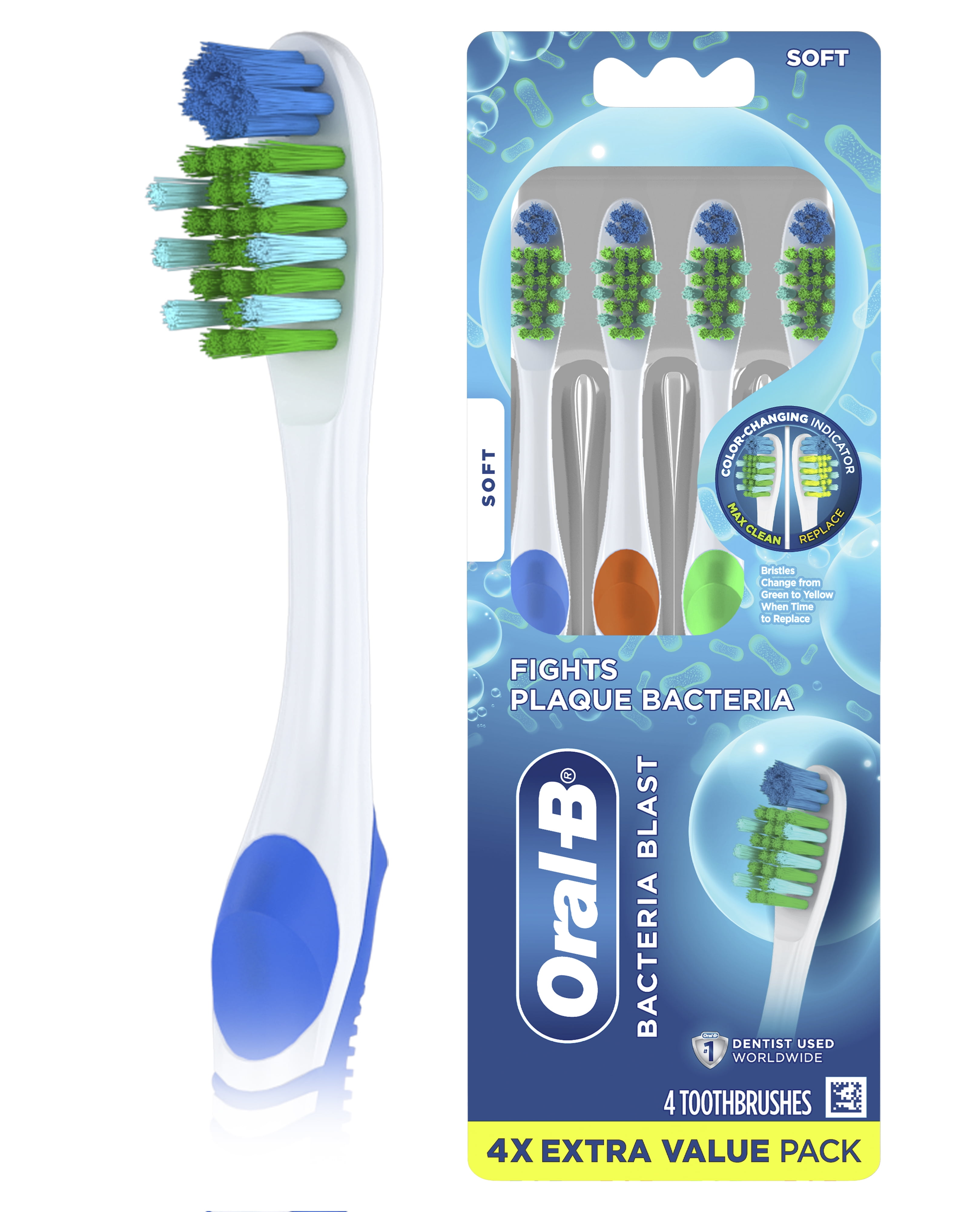 Oral-B Bacteria Blast Manual Toothbrush, Soft, 4 Count - Walmart.com