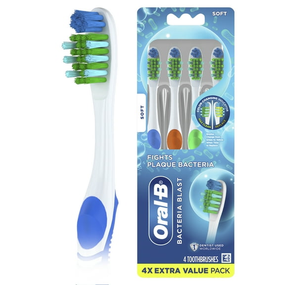 Oral-B Bacteria Blast Manual Toothbrush, Soft, 4 Count