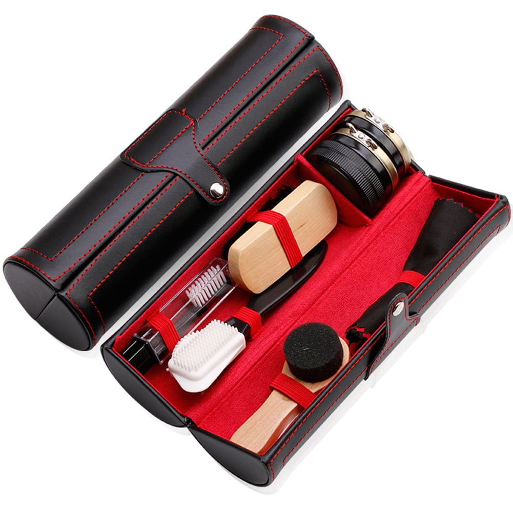 10 Pieces Shoe Shine Kit with PU Leather Sleek Elegant Case Premium Quality Travel Shoes Shine Brush Polish Kit 