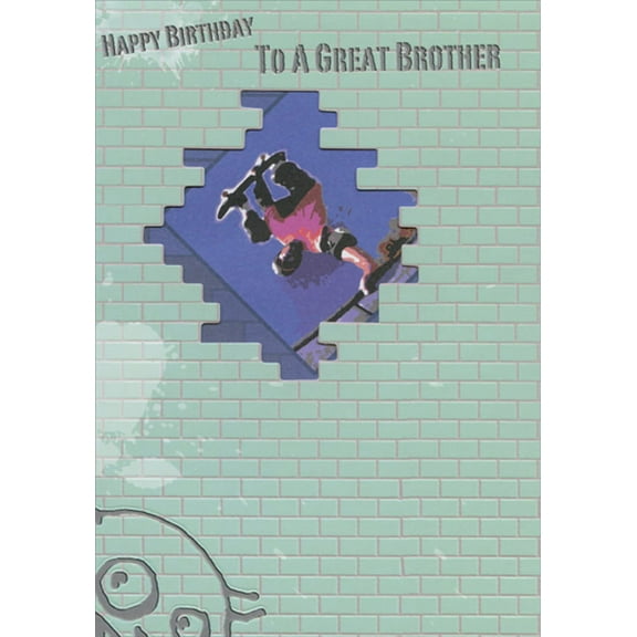 Designer Greetings Skateboarder Die Cut Window in Brick Wall Birthday Card for Teen / Teenage Brother