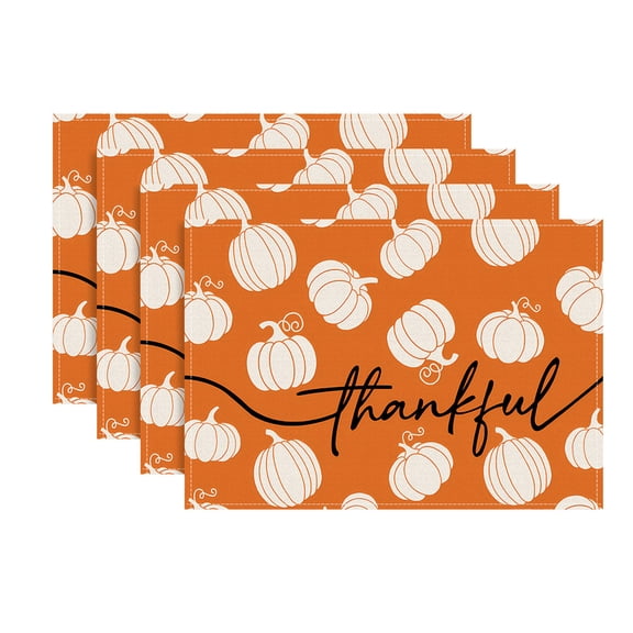 Yhmxh Halloween Placemats Set of 4, 12x18 inch Farmhouse Linen Table Mats for Dinning Table, Orange Pumpkin Fall Decor Heat Resistant Table Place Mats for Harvest, Thanksgiving Decorations