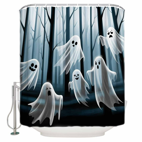 Shower Curtains for Bathroom-72"x72",Floating Ghost in Woods Waterproof Bath Curtain Grommet Shower Curtain Set with Hooks,Halloween Midnight Forest Washable Bath Accessories