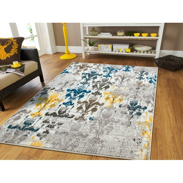 Rugs For Living Room Yellow Blue Grey, Blue Area Rug 5×8