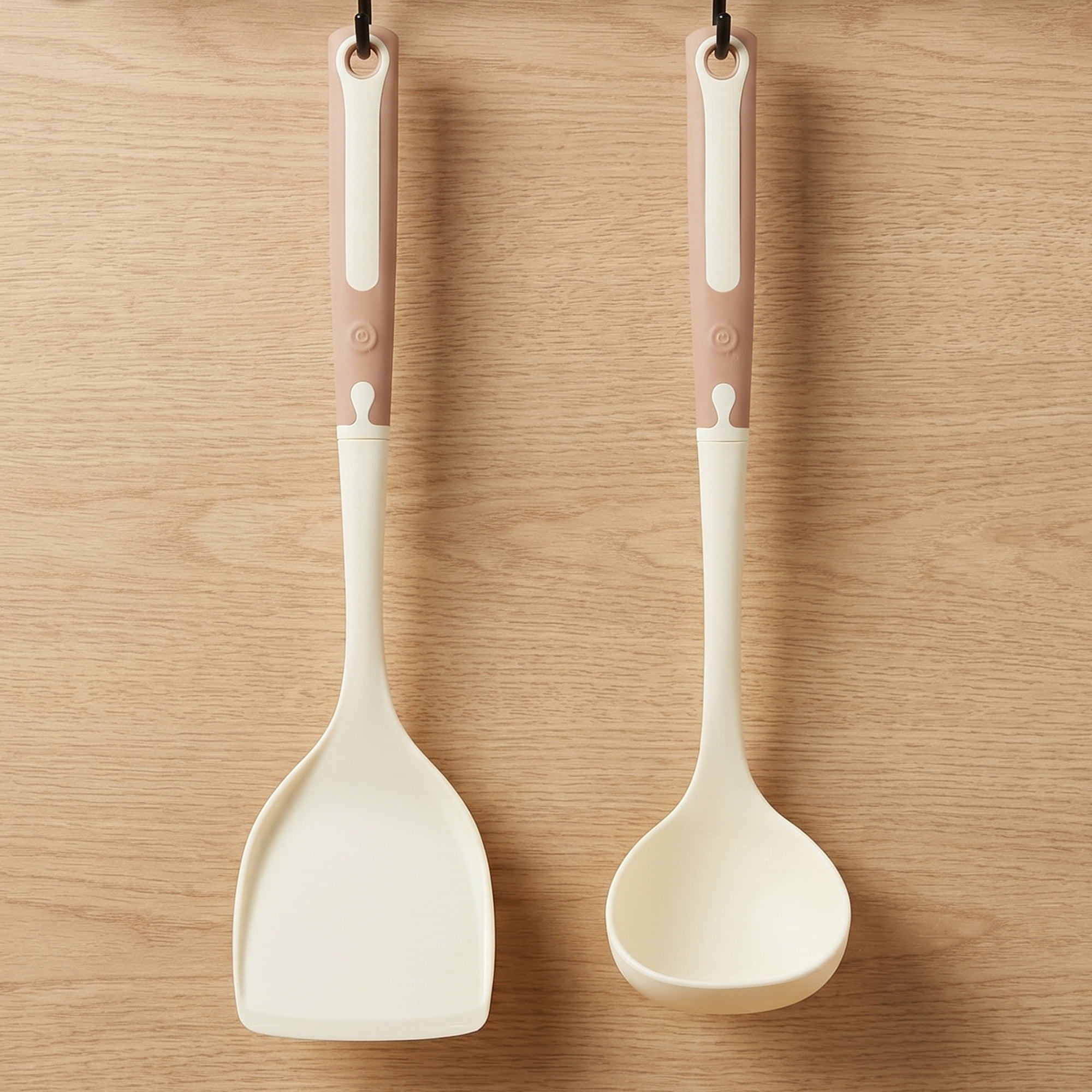 Unique Bargains Cooking Utensil Set with Silicone Color-blocked Brownish Yellow C 2pcs