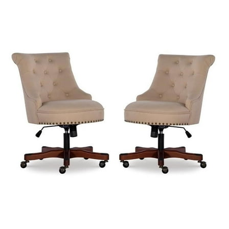 Home Square 2 Piece Sinclair Wood Upholstered Office Chair Set in Beige
