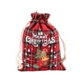 thumbnail image 2 of 1 PC Cotton Medium Christmas Drawstring Candy Treat Bag Buffalo Plaid Christmas Fabric Goody Gift Pouch Reusable Gift Wrapping Bag Holiday Party Favors, 2 of 6