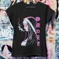 thumbnail image 2 of Retro Japanese Punk Graphic T-Shirt, Anime Nun Goth Tee, Harajuku Streetwear Shirt, Oversized Grunge Aesthetic, Unisex Top, 2 of 3