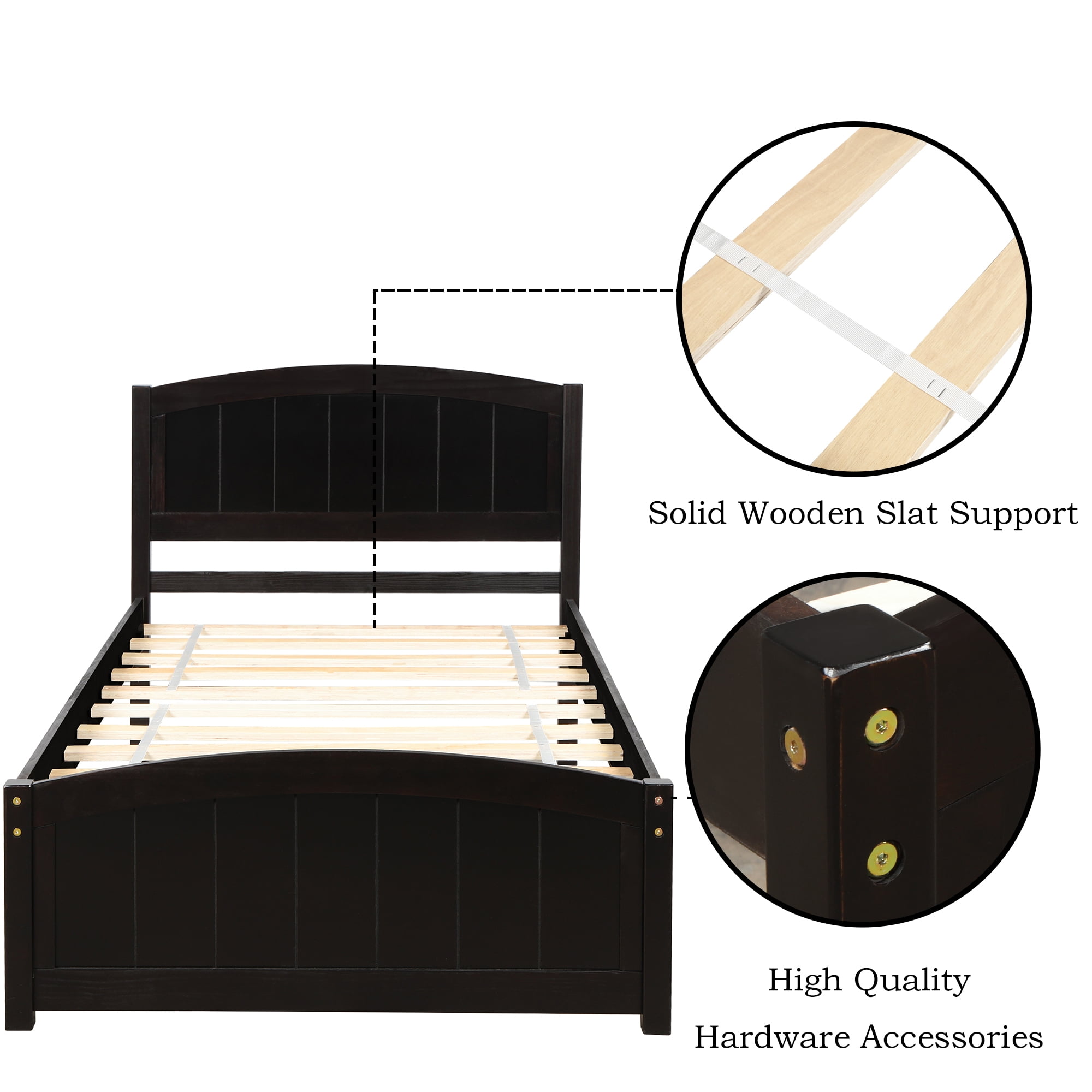 Aukfa Solid Wood Bed Frame, Twin Platform Bed with Headboard, Espresso