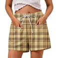 thumbnail image 2 of Yteetum Women's Plaid Beach Shorts Summer Elastic Waist Drawstring Travel Vacation Shorts Women Checked Printed Loose Lightweight Comfy Shorts with Pockets, 2 of 5