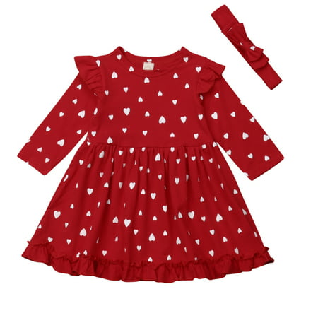 Baby Girls Long Sleeve Frilled Dress With Headband Valentine's Day Outfits 18-24 Months