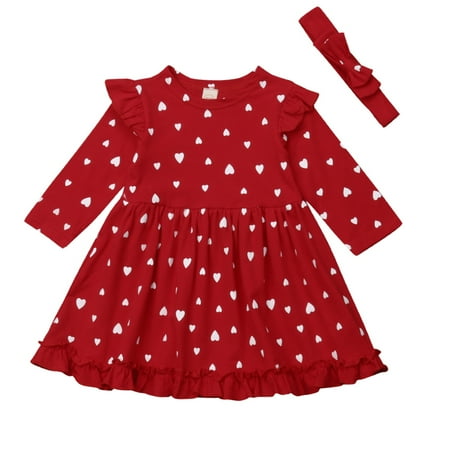 Baby Girls Long Sleeve Frilled Dress With Headband Valentine's Day Outfits 18-24