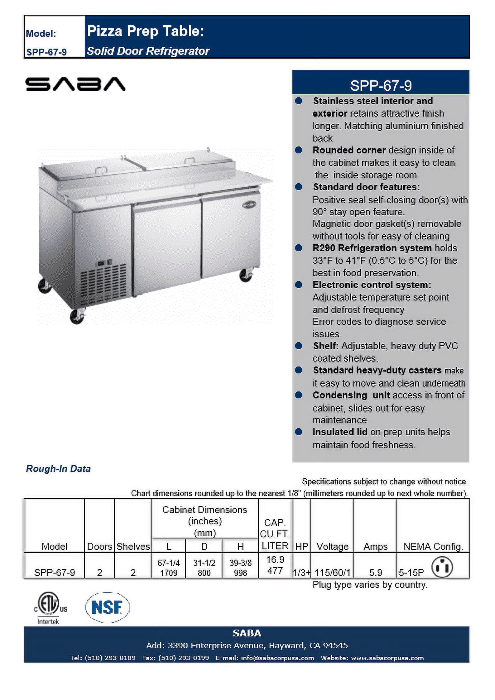 Heavy Duty Commercial 67" (2 Door) Pizza Prep Table Refrigerator
