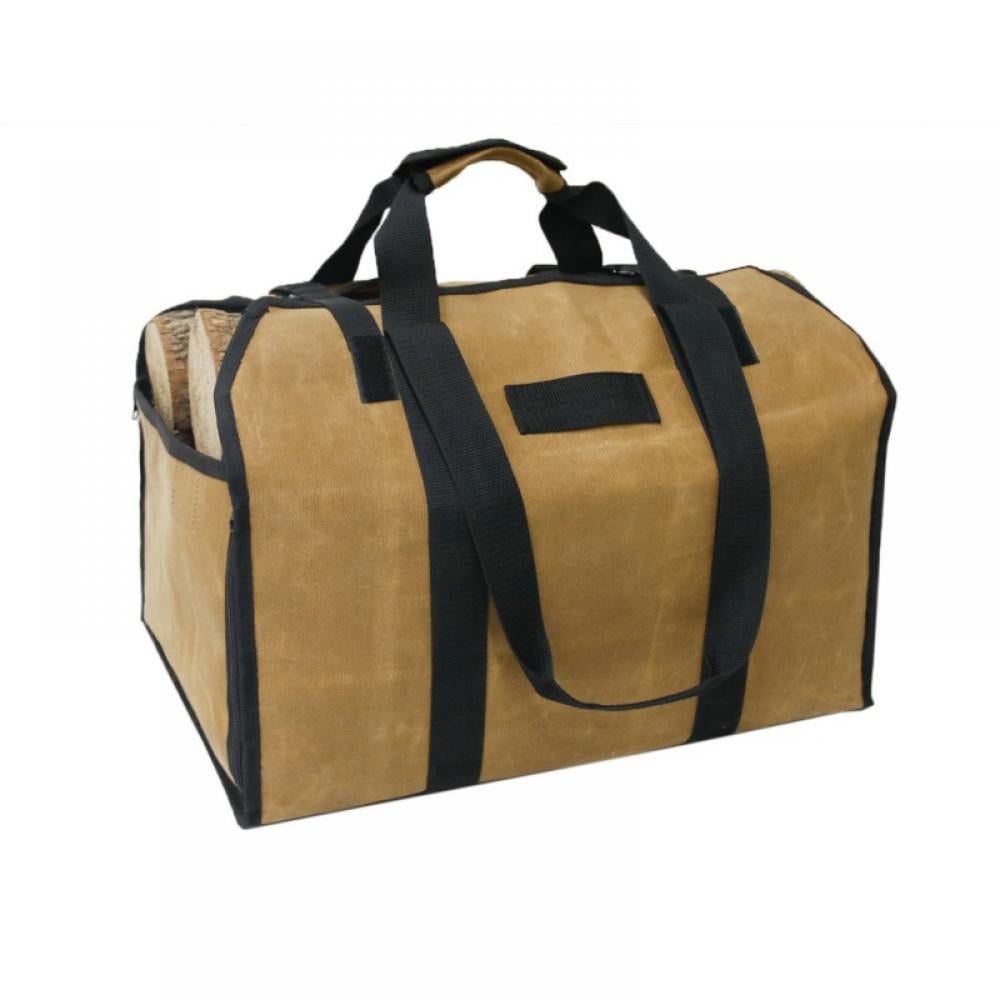 Large Canvas Log Carrier Tote Bag Indoor Firewood Carry Wood Holders Round Rack 