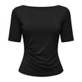 thumbnail image 3 of Elegyee Casual Short Sleeve T Shirt for Women Summer Solid Round Neck Ruched T-Shirt Top, 3 of 3