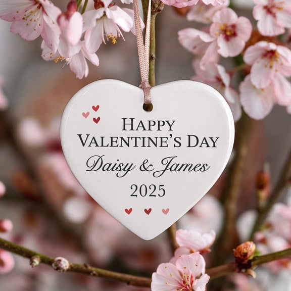 Personalized Happy Valentines Day Heart Ceramic Ornament Flat 2D Printed Round Love Gift For Him Her