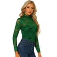 thumbnail image 1 of Blusa de encaje floral transparente Allegra K Verde Oscuro XS para mujer, 1 of 6