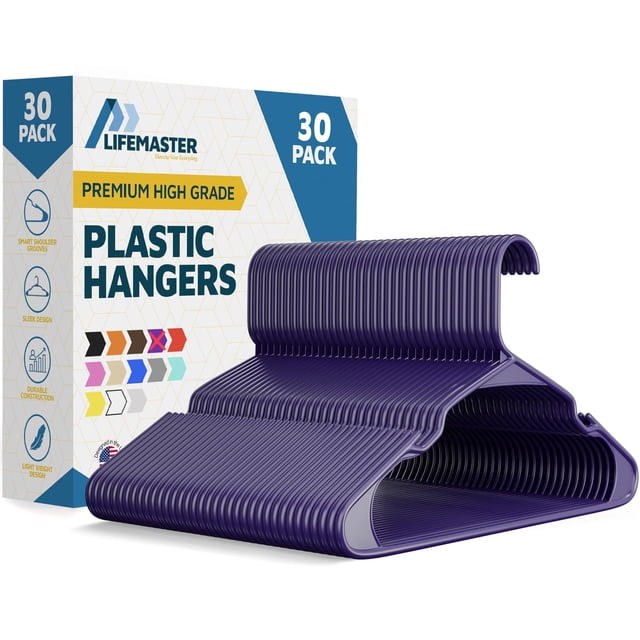 Perchas de ropa Lifemaster de plástico pesado, color morado, 30 unidades