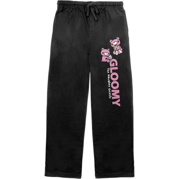 Gloomy Bear Two Bears and Title Men's Black Drawstring Sleep Pajama Pants-XL