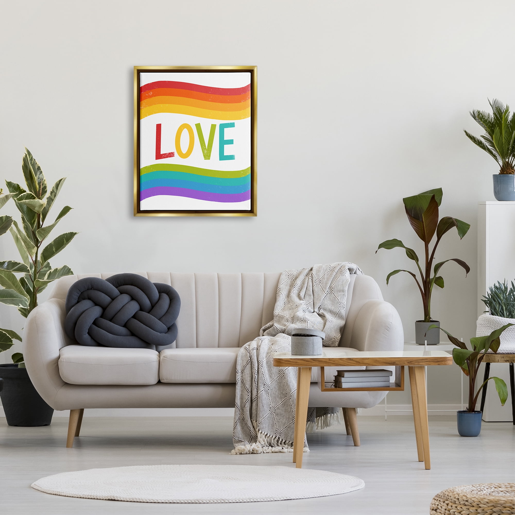 Stupell Industries Rainbow Love Pride Stripes Holiday Painting Gold Floater Framed Art Print Wall Art