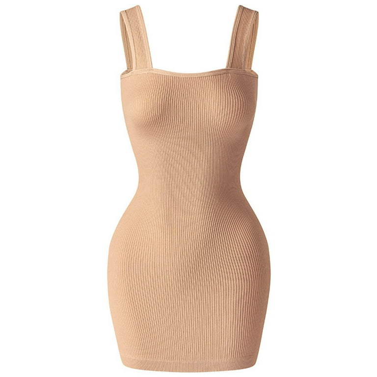 ZQUUVOU Women's Seamless Slip Dress Built In Shapewear Tummy Control  Sleeveless Spaghetti Strap Bodycon Mini Dress Yellow - Walmart.com