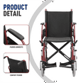 thumbnail image 5 of BEZT Transport Wheelchair w/Removable Flip Back Armrests & Swing-Away Footrests,Capacity 300lbs,Black&Red, 5 of 8