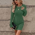 thumbnail image 2 of Autumn O Neck Knitted Dress Women Casual Solid Long Sleeve Elegant Atmospheric Tight Fitting Dress 2025 Sweater Dresses Female Mini Slim Party Dress Army Green L, 2 of 6