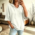 thumbnail image 2 of Bigetiay Hoodie Women Relaxed Fit Short Sleeve Hooded Sweatshirt for Summer V Neck Pullover Top Women Sweatshirt White Hoodie Women, Size S, 2 of 5
