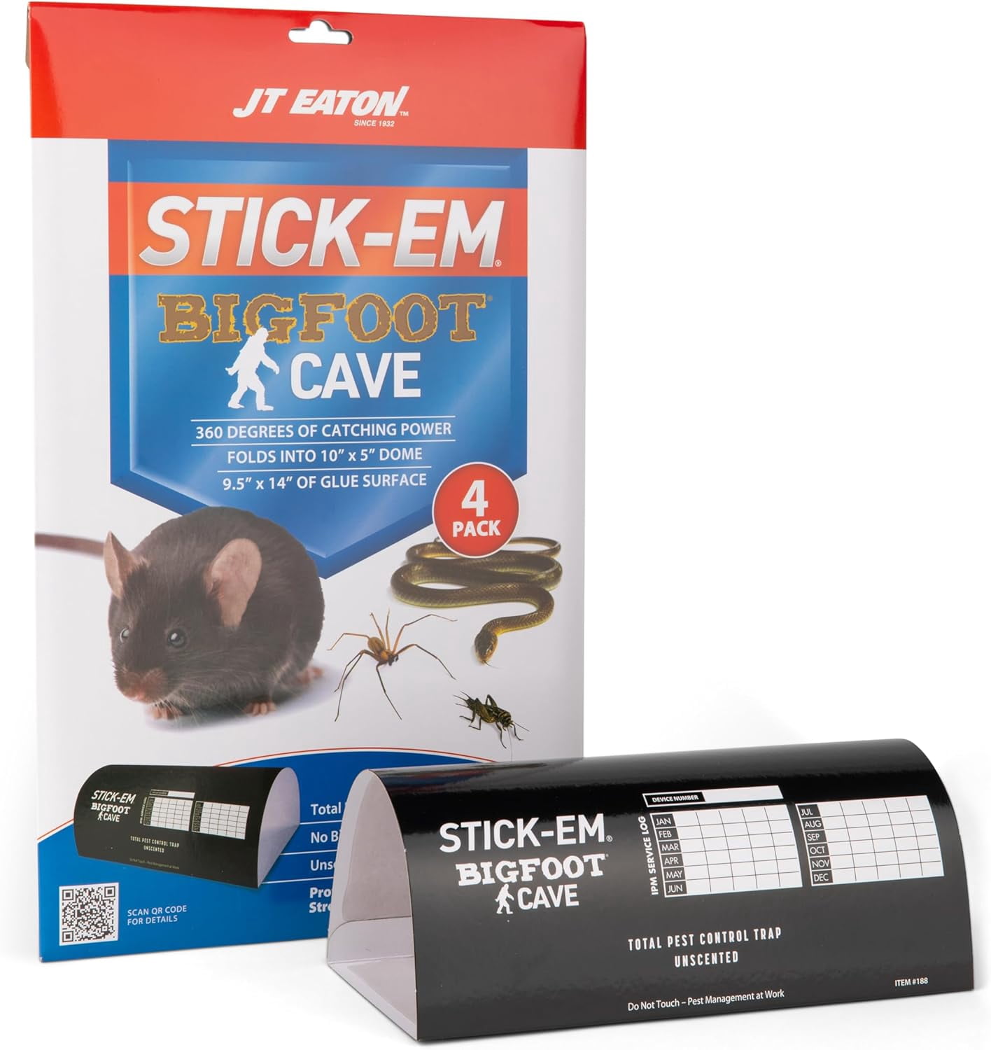 JT EATON STICK-EM BIGFOOT CAVE GLUE TRAP FOR RODENTS, SNAKES 16" X 10" 4PK — Residential Use, Standard Application