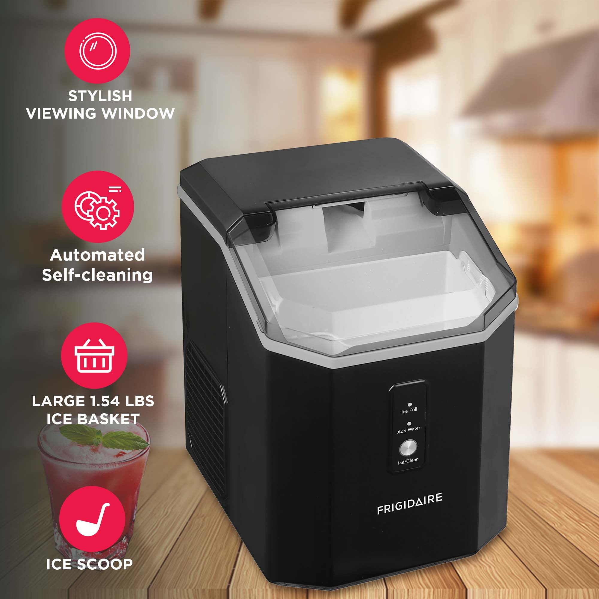 Frigidaire 33 lbs. Nugget Ice Maker,  Self-Cleaning Countertop Ice Machine with Digital Controls, Black