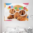 thumbnail image 1 of Birthday Decorations for Kids Tapestry, Puppy Dog Golden with Glasses Balloons Present Party Theme, Wall Hanging for Bedroom Living Room Dorm Decor, 80W X 60L Inches, Multicolor, by Ambesonne, 1 of 2