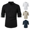 thumbnail image 5 of IROINNID Plain Long Sleeve Shirts for Men Comfy Spring And Summer Cotton Linen Shirt Stand Collar Shirt Clearance,Black, 5 of 9