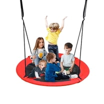 PRINIC 43" 700LBS Saucer Tree Swing for Kids, Waterproof Flying Saucer Swing with Swivel, Hanging Straps, Adjustable Ropes, Round Mat Spinner Swing for indoor/playground swing set, Red
