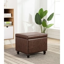 Wovenbyrd Maywood Large Rectangle Storage Ottoman, Hinged Lid, Dark Brown Leather, 1 Pack