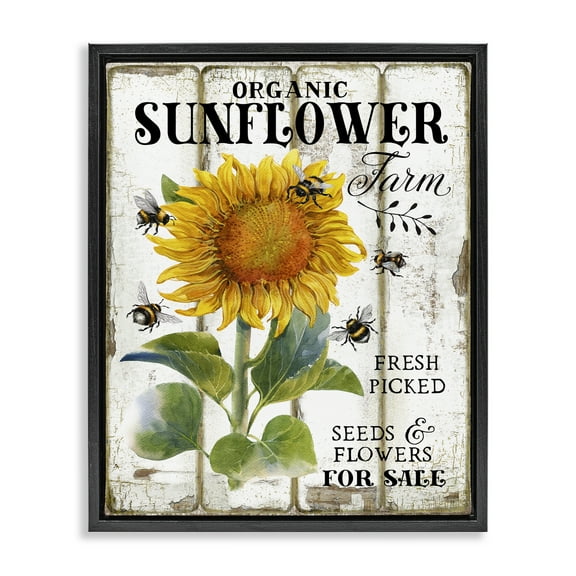 Stupell Industries Organic Sunflower Farm Insects Painting Black Floater Framed Canvas Art Print Wall Art, 17 x 21