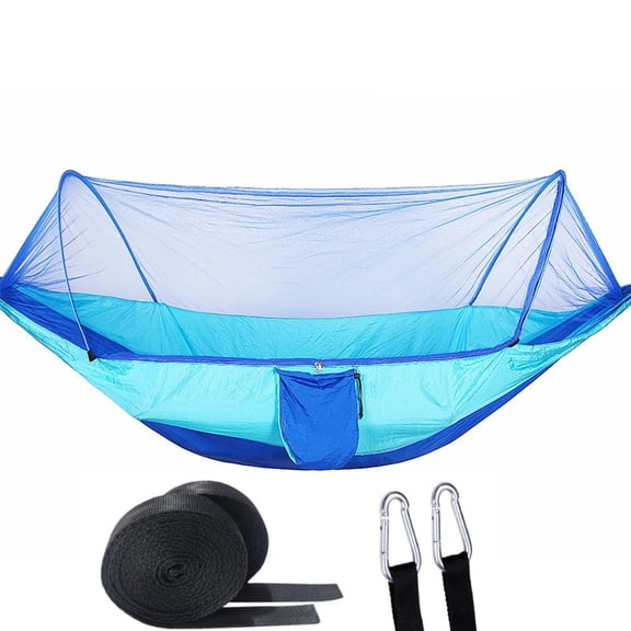 Pop Up Camping Hammock with Bug Net, Portable Foldable Outdoor Sleeping Bed for 2 Person, Includes Duty Straps & Steel buckle for Backpacking, Lawn, Patio, Festival, and Yard Lounging