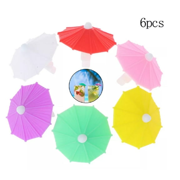 6-Piece Silicone Umbrella Drink Markers Set – Colorful Wine Glass Charms for Parties & Entertainment TIKA