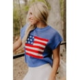 thumbnail image 4 of Sky Blue Flag Graphic Short Sleeve Sweater – Casual Summer Top for Women, Perfect for Daily Wear, XL, 4 of 13