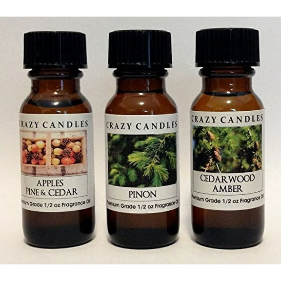 3 Bottles Set, 1 Apples Pine and Cedar, 1 Pinon, 1 Cedarwood Amber 1/2 Fl Oz Each 15ml Premium Grade Scented Fragrance Oils By C