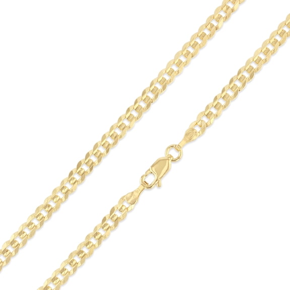 Ioka - 14K Yellow OR White Solid Gold 4mm Cuban Concave Chain Necklace with Lobster Clasp