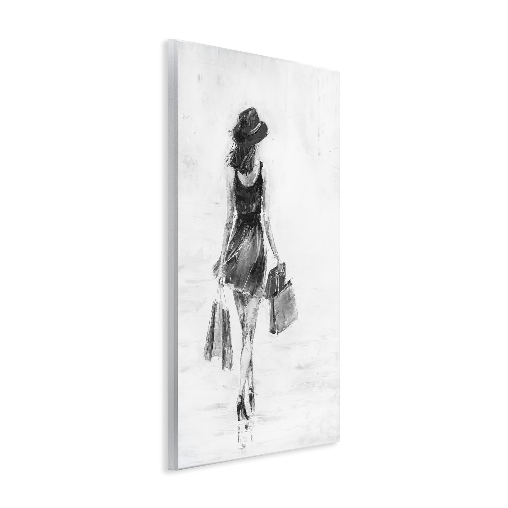 Stupell Industries Girl with Shopping Bags Novelty Painting Unframed Art Print Wall Art, 13 x 19