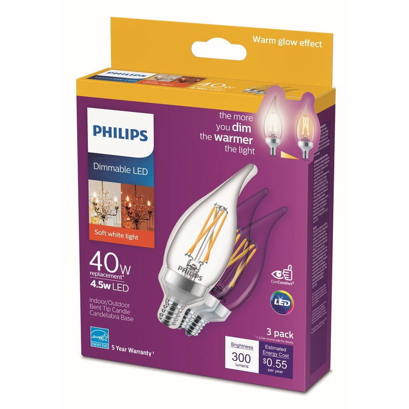 Philips B11 E12 (Candelabra) LED Bulb Soft White 40 Watt Equivalence 3