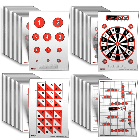 EZ2C 4 Style Gun Targets Bundle 40 Pack Paper Targets for Fun Shooting Range 11"x17" USA Made